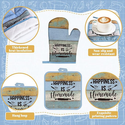Fourluoo 10 Pcs Farmhouse Kitchen Decor and Accessories Set 4 Kitchen Towels 2 Pot Holders 2 Oven Mitts 2 Rugs for Cooking Baking Mom Housewarming Gifts(Bright Wood Grain,Classic Style) - Image 5