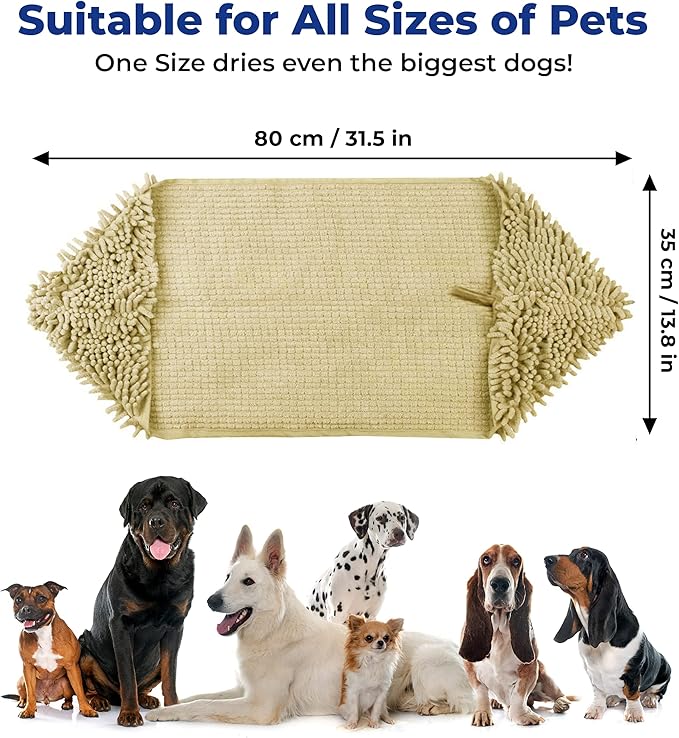 Muddy Mat® Doggy Dryer, Highly Absorbent Microfiber Washable Dog Shammy, Quick Drying Towel Absorber, Extra Soft Plush Wrap Chenille Bath Towels to Dry Soggy Large Pets & Small Puppy - Beige - Image 9