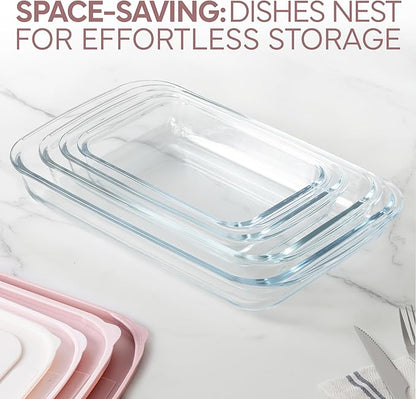 COOK WITH COLOR 8 PC. Glass Baking Dish Set with Lids - Deep Casserole Dish, Glass Food Container, Oven, Freezer and Microwave Safe, Clear Container, Pink - Image 4