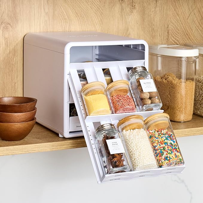 YouCopia SpiceStack,18-Bottle Adjustable Spice Rack Organizer, Pull-Out Seasoning Holder for Kitchen Cabinet and Pantry Storage with 104 Labels and Adjustable Dividers, Speckled White - Image 9
