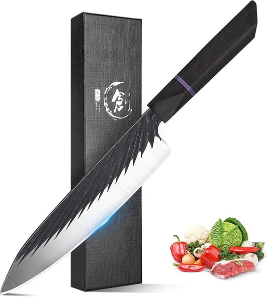 ROCOCO Japanese Chef Santoku Knife - Hand Forged Sharp Cooking Knives Meat Cleaver Professional for Home Kitchen 7.5" Father Mother Birthday Christmas Gift