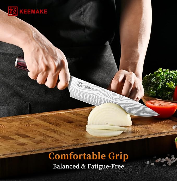 KEEMAKE Chef Knife - 8 Inch High Carbon Stainless Steel Kitchen Knife with Ergonomic Handle, Professional Kitchen Gadgets with Gift Box for Men and Women, Mothers Day Gifts - Image 6