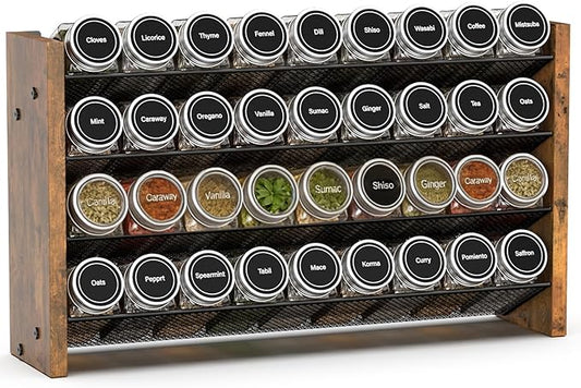 NESAPTO Spice Rack Organizer for Cabinet, Wood 4-Tier Vertical Seasoning Organizer, Wall Mount or Countertop Spice Shelf, Holds 36 Jars (No Jars Included), 17.2" W x 9.4" H