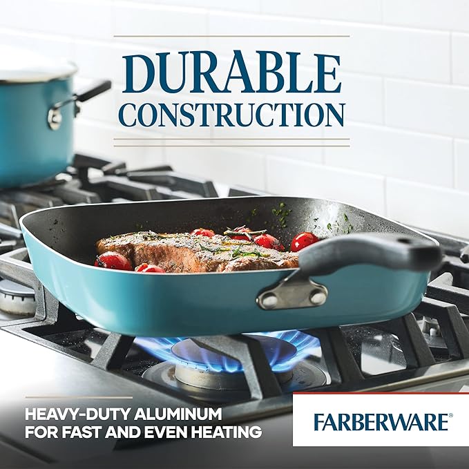 Farberware Cookstart DiamondMax Nonstick Square Deep Grill Pan/Griddle, Dishwasher Safe, 11 Inch - Aqua - Image 3
