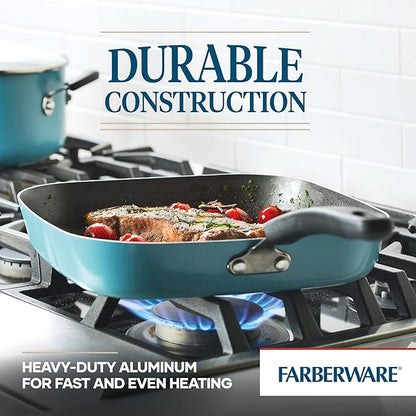 Farberware Cookstart DiamondMax Nonstick Square Deep Grill Pan/Griddle, Dishwasher Safe, 11 Inch - Aqua - Image 3