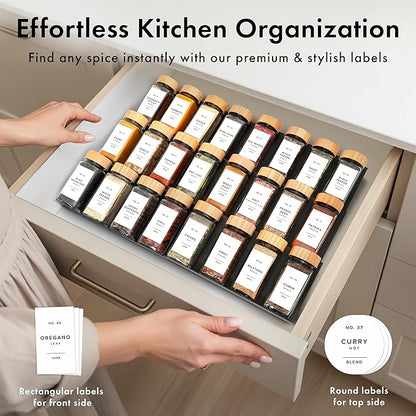 EDELHAUS® Square Spice Jars with Bamboo Wooden Lid (Pack of 24) Spice Jars with Shaker Insert and 240 Labels - Bamboo Lid Glass Container for Spice Organisation [4.3 in × 1.8 in] - Image 3