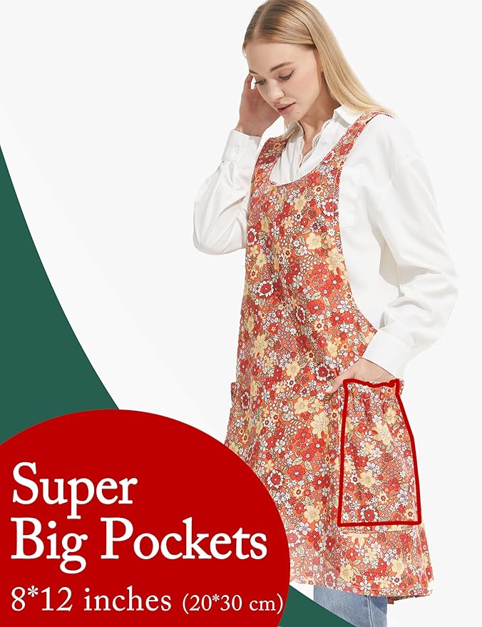 Cozy Adjustable Cross Back Aprons for Women with Pockets Cotton Linen Cooking Kitchen Baking