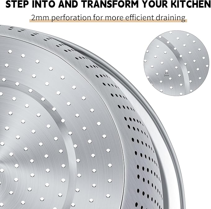 Colander 304 Stainless Steel 5-quart with Mixing Bowls, Strainer for Kitchen Food For washing vegetables, fruit, rice, Dishwasher Safe. (2PC) - Image 2
