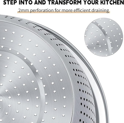 Colander 304 Stainless Steel 5-quart with Mixing Bowls, Strainer for Kitchen Food For washing vegetables, fruit, rice, Dishwasher Safe. (2PC) - Image 2