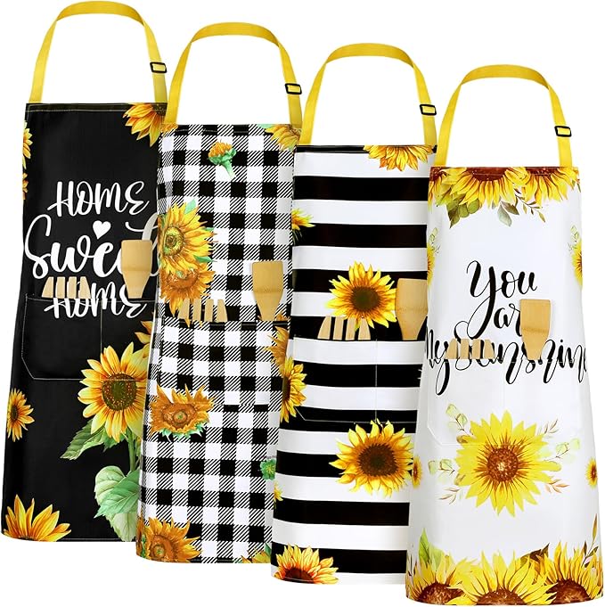 Geetery 4 Pcs Chicken Aprons for Women Rooster Print Apron Waterproof Adjustable for Kitchen Cooking by Geetery
