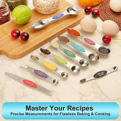Magnetic Measuring Spoons Set of 9 with Leveler, Color-Coded Dual Sided Stainless Steel Measuring Spoon Set, Stackable Teaspoon and Tablespoon Set for Baking, Cooking, Kitchen Gadgets Dishwasher Safe - Image 6