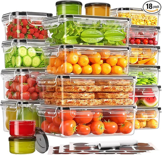KEMETHY 36-Piece Food Storage Containers with Lids(18 Container & 18 Lid), Plastic Food Containers for Pantry & Kitchen Storage and Organization, BPA-Free, Leak Proof, Reusable with Labels & Pen by KEMETHYFocusesonCreatingEfficientStorageProductswithQualityMaterials