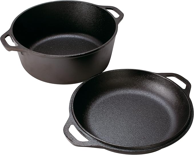 Lodge Cast Iron Double Dutch Oven - Pre-Seasoned 2-in-1 Cast Iron Cookware - Pot & Skillet Combo - Even Heat Retention - Oven-Safe, Versatile Pot - 5 Quart - Image 2