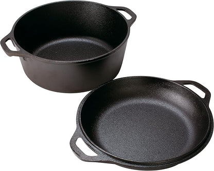 Lodge Cast Iron Double Dutch Oven - Pre-Seasoned 2-in-1 Cast Iron Cookware - Pot & Skillet Combo - Even Heat Retention - Oven-Safe, Versatile Pot - 5 Quart - Image 2