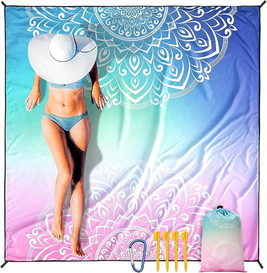 HIHOHO Beach Blanket Waterproof Sandproof Extra Large Beach Mat 79" X 83"/120"x108"for 1-8 Adults Quick Drying Durable Outdoor Picnic Mat for Beach Travel Camping Hiking