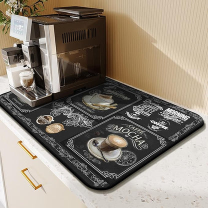 Absorbent Coffee Bar Mat - 23inx15in, Anti-Slip, Fits Under Coffee Machine, Dish Drying Mat for Countertops