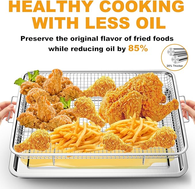 Air Fryer Basket for Oven, 2 Pack Large Air Fryer Basket and Tray Stainless Steel Oven Air Fryer Accessories Pan Rack for Cooking Baking and Broiling, 18.7"x12.8"15.7"x11.8"