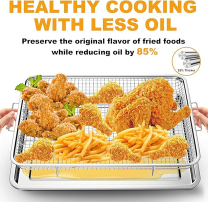 DONGULI Air Fryer Basket Oven - 2 Set Large Air Fryer Basket and Tray Stainless Steel Oven Air Fryer Rack Pan Accessories for Baking 15.4"x11.2"