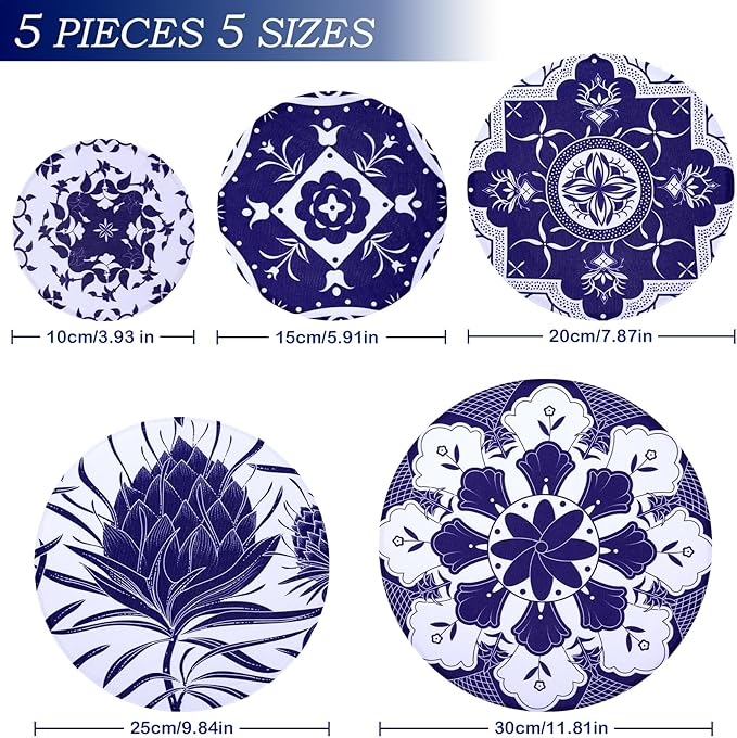 5 Pieces Bowl Covers Reusable, 5 Size Elastic Cloth Bowl Covers for Bread Proofing Food Covers Washable for Food Fruits Leftover (Blue Floral) - Image 2