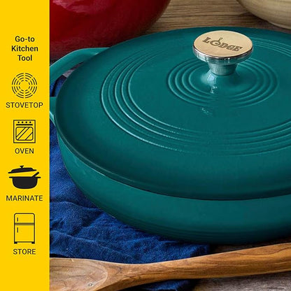 Lodge Essential Enamel Braiser - Refrigerator- & Oven-Safe up to 500° F - Heat-Retaining, Induction-Safe & PFAS-Free Enamel Cookware - 3.5 Quart, Lagoon - Image 3