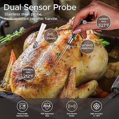 750ft Wireless Meat Thermometer Long Range for Smoker, BBQ & Rotisserie, 2 Probes Smart Bluetooth Thermometer Dual Sensor Waterproof Probe with LCD Base Station Display & App Control - Image 3