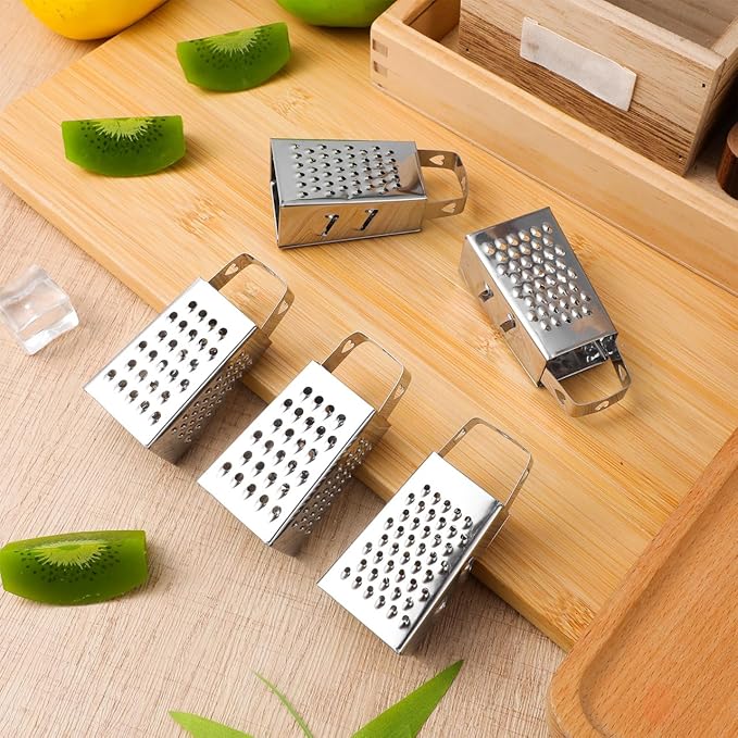 ABOOFAN 6Pcs Mini Box Graters, 4-Sided Stainless Steel Cheese Grater & Zester for Ginger, Garlic and Spices, Portable Small Kitchen Gadgets