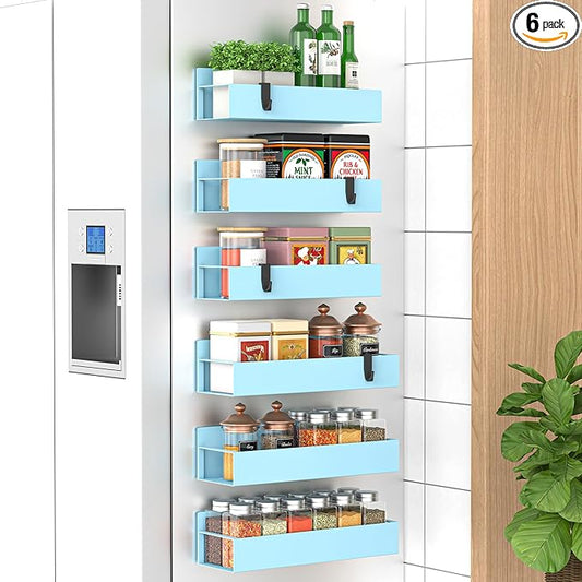 HuggieGems 6 Pack Magnetic Spice Storage Rack Organizer for Refrigerator and Oven, Blue Fridge Organizers and Storage by HuggieGems