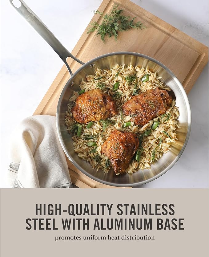 Martha Stewart Castelle Large 12" Stainless Steel Frying Pan Non Toxic Fry Pan Skillet - Image 3