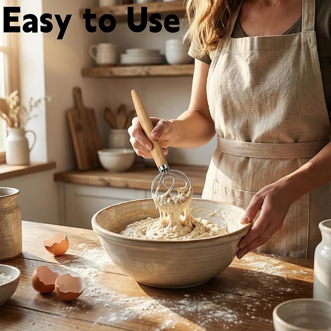 TEEVEA Danish Dough Whisk for Sourdough Bread, Wooden Handle Stainless Steel Mixing Tool - Image 8