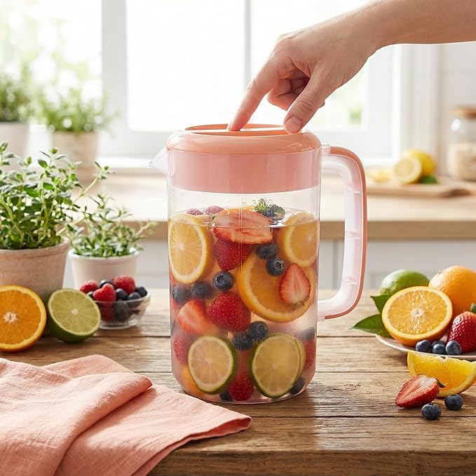 Jucoan 2 Pack 1 Gallon Plastic Pitcher with 3 Ways Lid, Large Gallon Water Ice Tea Pitcher with Handle Measurement for Party Outdoor, Freezer/Dishwasher Safe, BPA Free