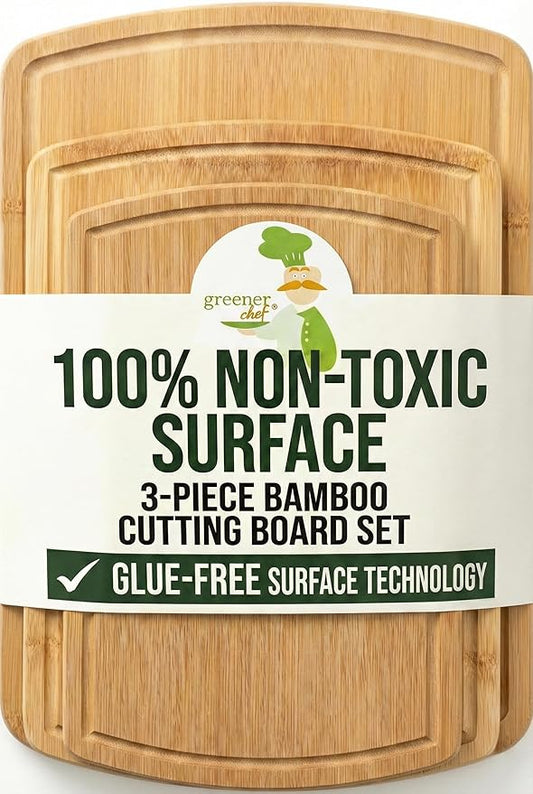 Greener Chef Luxury Bamboo Cutting Board Set of 3 with Glue-Free Surface Technology - Extra Spacious Wood Cutting Boards for Kitchen and XL Chopping Board Set - Replacements for Life by GreenerChef