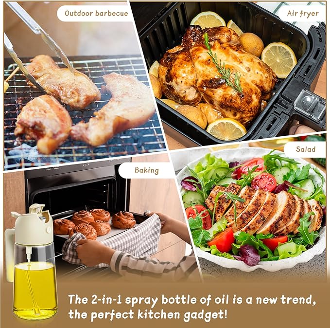 Oil Sprayer for Cooking 2pcs,2 in 1 Oil Dispenser and Oils Sprayer Kitchen Gadgets-16oz Glass Oils Spray Bottle,Mist Olive OilDispenser,Air Fryer,Salad,Grill (White Kitchen Accessories) - Image 6