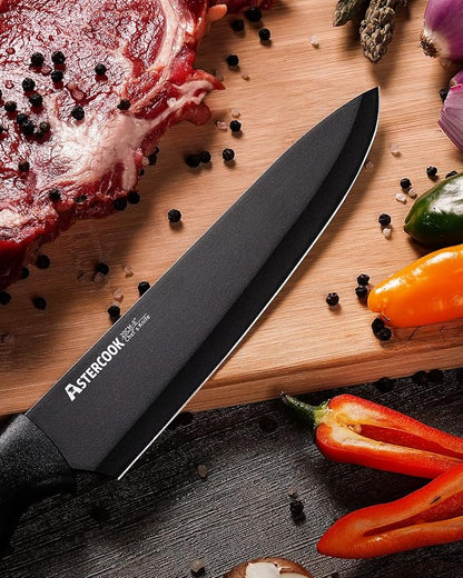 Astercook Knife Set, Kitchen Knife Set with Built-in Sharpener Block, Dishwasher Safe, 15 Pieces German Stainless Steel Knife Block Set, Black Mothers Day Gifts for Kitchen - Image 5