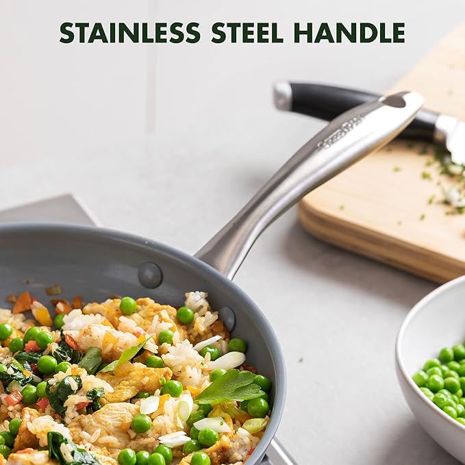 GreenPan Lima Hard Anodized 12" Frying Pan Skillet with Lid, Ceramic Nonstick, PFAS-Free Nontoxic Pots and Pans, Oven & Broiler Safe, Stainless Steel Handle, Cookware for Eggs & Omelet, Gray - Image 5
