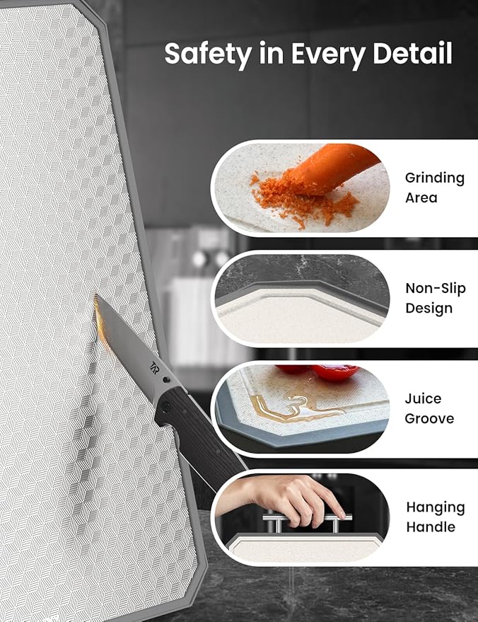 Cutting Board for Kitchen, Non Toxic Titanium Cutting Board, Double-Sided Metal Chopping Board with Juice Groove, Cutting Boards for Meat, Vegetables and Fruits, Dishwasher Safe Large 16”×11” - Image 4