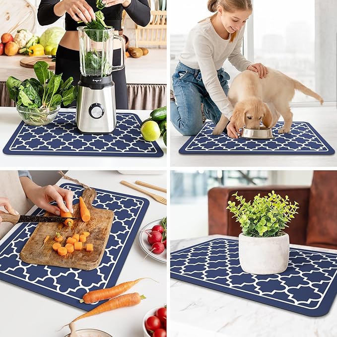 WISELIFE Dish Drying Mat Super Absorbent Drying Mat Large Dish Drying Mats for Kitchen Counter Easy Clean Dish Mat Kitchen Drying Mat16"x 24" Stylish Blue - Image 6
