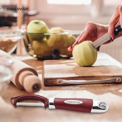 Farberware Pro2 Euro Vegetable Peeler with Ergonomic Handle, Razor-Sharp Stainless Steel Swivel Blade, Dishwasher Safe - Red, Peelers for Kitchen Use on Potatoes, Fruits, and More - Image 6
