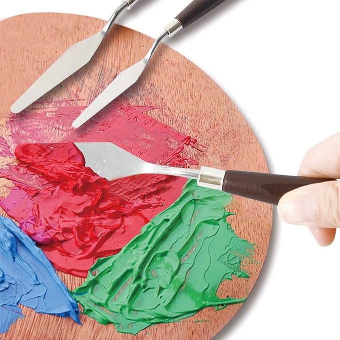 CONDA 5 Pcs Palette Knife Painting with 3 Plastic Scrapers, Stainless Steel Spatula Palette Knife Oil Paint Metal Knives Wood Handle - Image 7