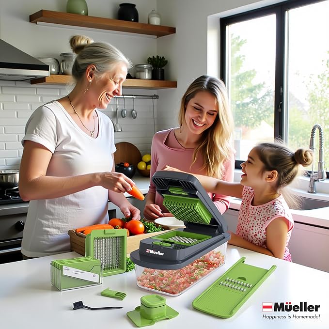 Mueller Pro-Series 10-in-1, 8 Blade Vegetable Chopper, Onion Mincer, Cutter, Dicer, Egg Slicer with Container, French Fry Cutter Potato Slicer, Home Essentials, Salad Chopper,Gray/Green - Image 9