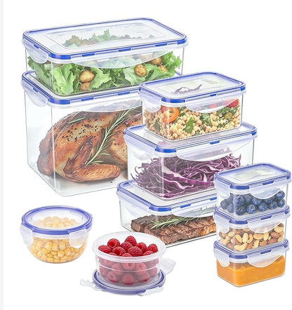 KIGI Food Storage Containers Set, Assorted Size Variety Pack, Airtight Leak Proof Lids, Stackable BPA-Free Multi-Use for Meal Prep, Leftovers, Kitchen & Fridge Freezer Organization, 20 Piece Set
