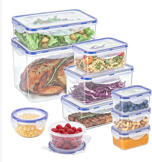 KIGI Food Storage Containers Set, Assorted Size Variety Pack, Airtight Leak Proof Lids, Stackable BPA-Free Multi-Use for Meal Prep, Leftovers, Kitchen & Fridge Freezer Organization, 20 Piece Set