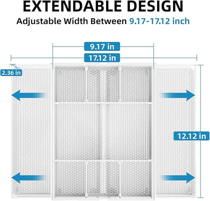 Marbrasse Expandable Desk Drawer Organizer, Mesh Drawer Organizer Tray with 10 Adjustable Compartments, Desk Organizers and Accessories for Office Supplies, Makeup & Vanity (Expandable White-2 pack) - Image 2
