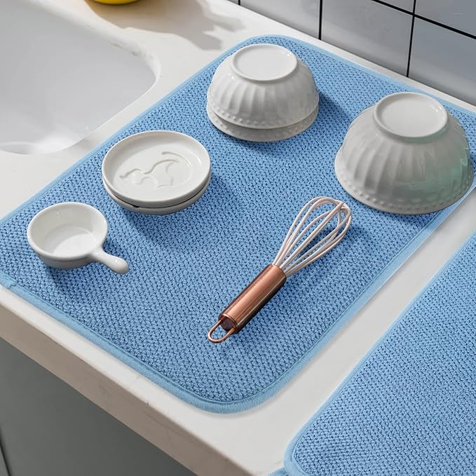 GeeRic Microfiber Dish Drying Mat, Super Absorbent Kitchen Dish Drying Pad for Mother's Day, Reversible Gift Mats for Countertop, 12 * 16 inch Blue - Image 6