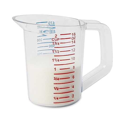 Rubbermaid Commercial Products Bouncer Clear Measuring Cup, 2-Cup/0.5-Quart, Clear, Strong Food Grade, Easy Read for Liquid/Dry Ingredients, for Home/Professional Kitchen (Pack of 6) - Image 2