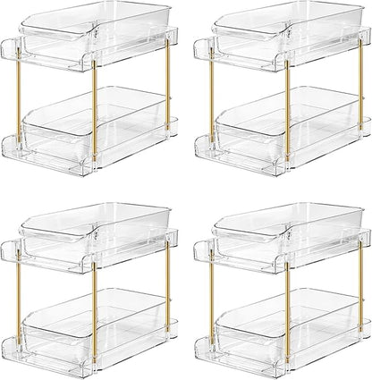LAREKUN4pack 2-Tier Organizer & Storage Unit Stackable Bathroom Cabinet Organizer Pull-Out Kitchen Pantry Organizer & Storage System Suitable for Countertops, Pantries, Kitchens, Bathrooms