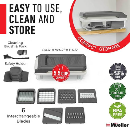 Mueller Vegetable Chopper Mandoline Slicer, Food Veggie Chopper, Cheese Grater, Onion Vegetable Cutter with Container, Dicer, Kitchen Gadgets & Essentials, White Sand/Grey - Image 6