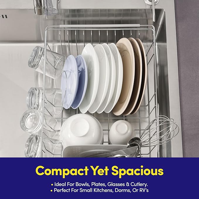 Dish Drying Rack Over The Sink Expandable to 24.5" Dish Drainer — Space-Saving Rectangular Kitchen Extending Drying Station with Utensil Holder, Fits Most Sinks for Easy Dish Organization, Silver - Image 6