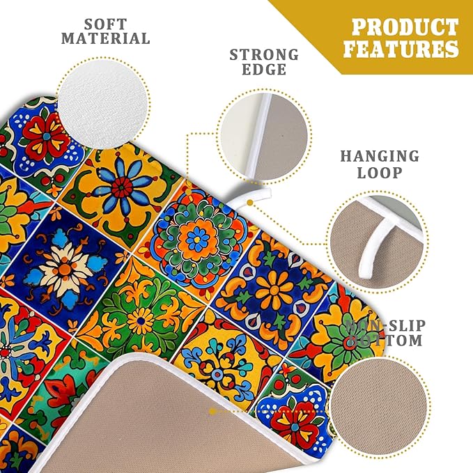 Mexican Tiles Dish Drying Mat for Kitchen Counter Absorbent Microfiber Dish Drying Pad Kitchen Gadgets Multi-use - Image 4