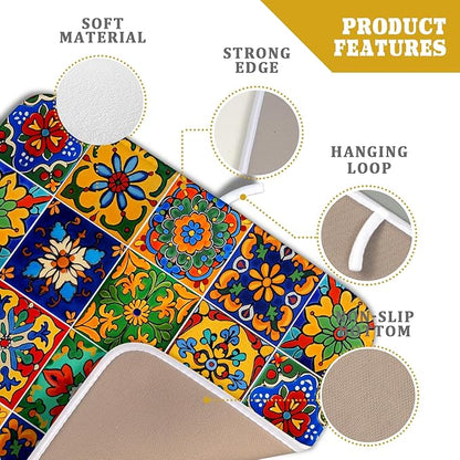 Mexican Tiles Dish Drying Mat for Kitchen Counter Absorbent Microfiber Dish Drying Pad Kitchen Gadgets Multi-use - Image 4