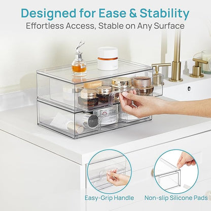 Vtopmart 12.1''W Clear Stackable Storage Drawers,2 Pack Acrylic Plastic Organizers Bins for Makeup Palettes, Cosmetics, and Beauty Supplies,Ideal for Vanity, Bathroom,Cabinet,Desk Organization - Image 7